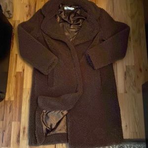 Beautiful brown teddy bear mid length coat with magnetic front buttons